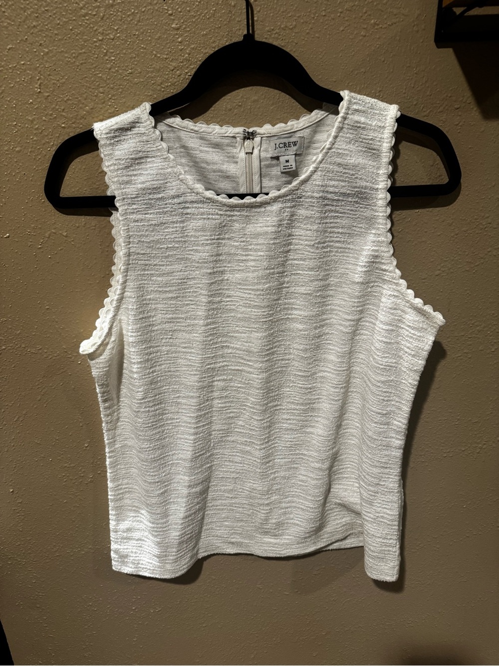 J. Crew White Textured Scalloped-Edge Tank